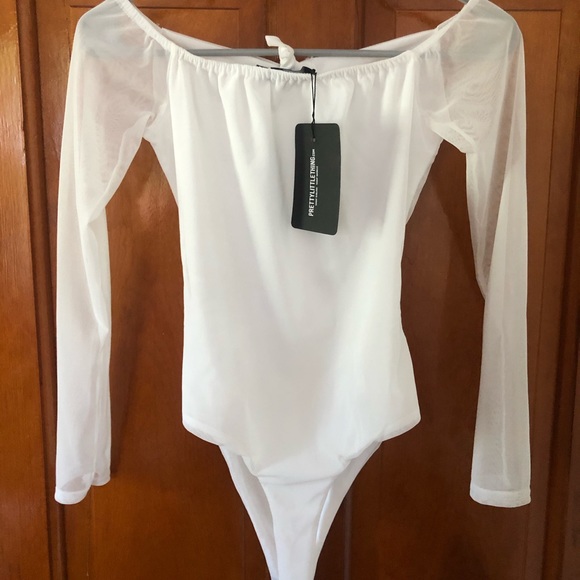 Shape White Mesh Long Sleeve Ruched Bodysuit - Picture 8 of 8